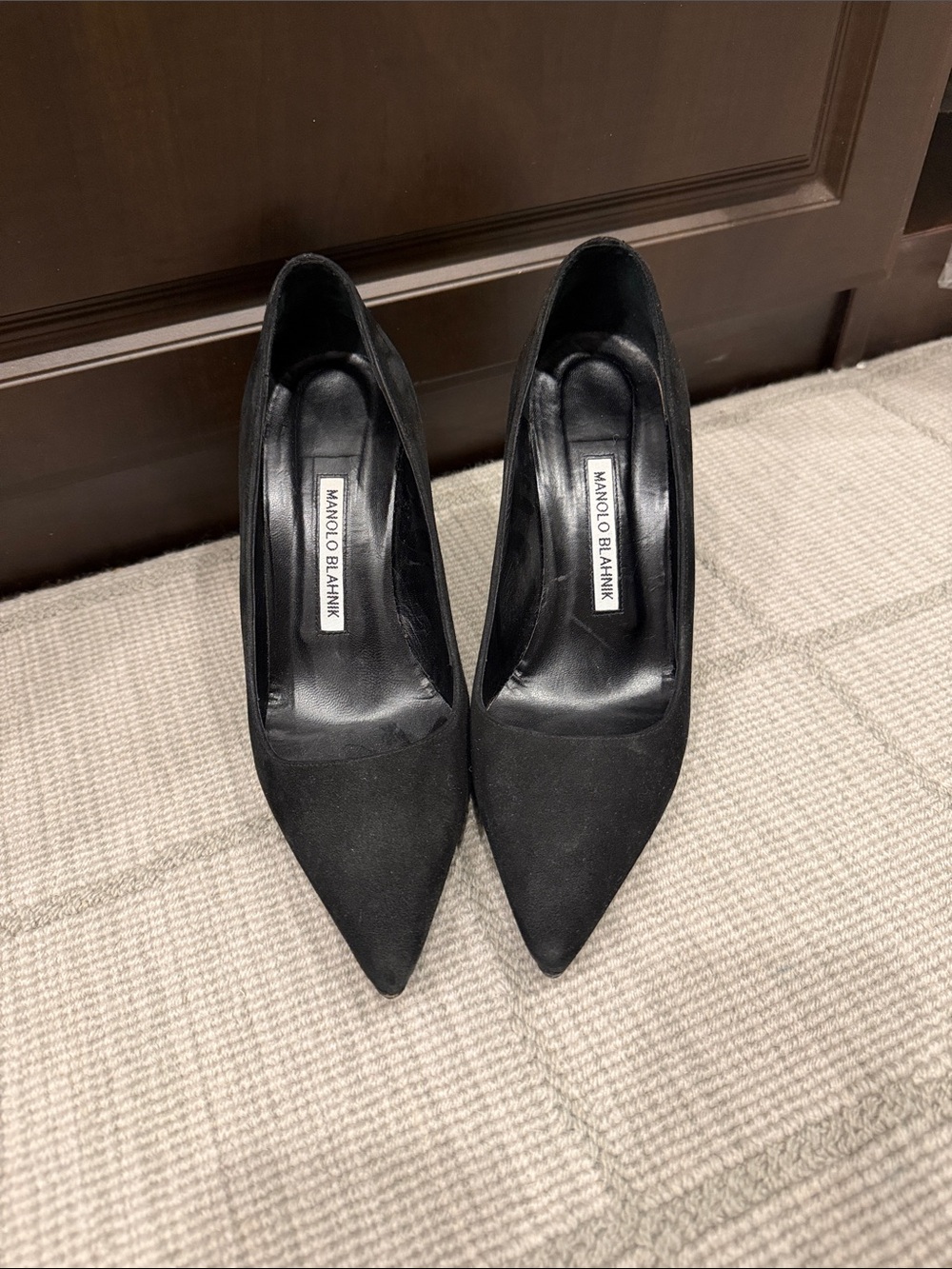 Manolo Blahnik Black Pointed-Toe Suede Pumps